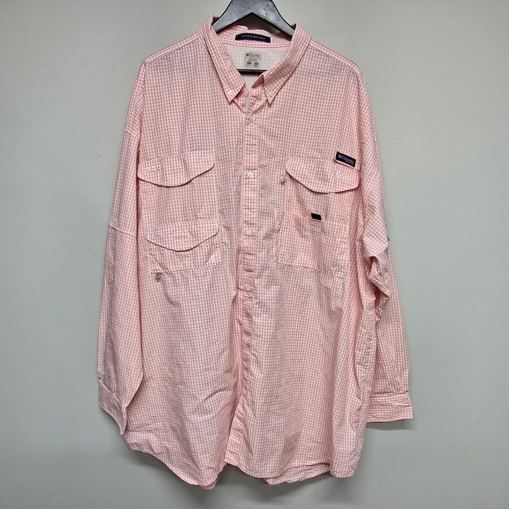 Columbia Super Bonehead PFG Shirt Mens 4XT Pink Gingham Fishing Outdoor Coastal